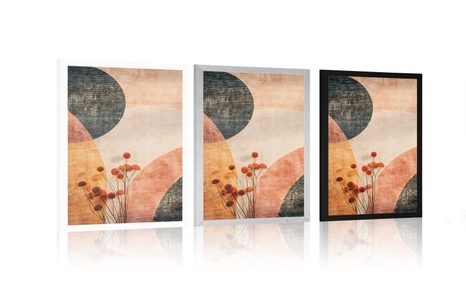 PLAGÁT VZORY S KVETINOU PEACH FUZZ - ABSTRAKTNÉ TVARY - PLAGÁTY