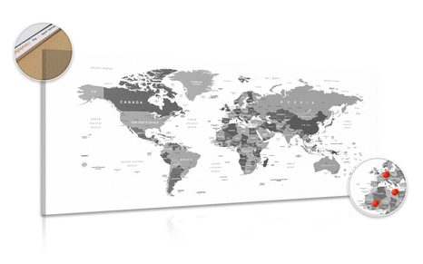 OBRAZ NA KORKU MAPA SVĚTA S ČERNOBÍLÝM NÁDECHEM