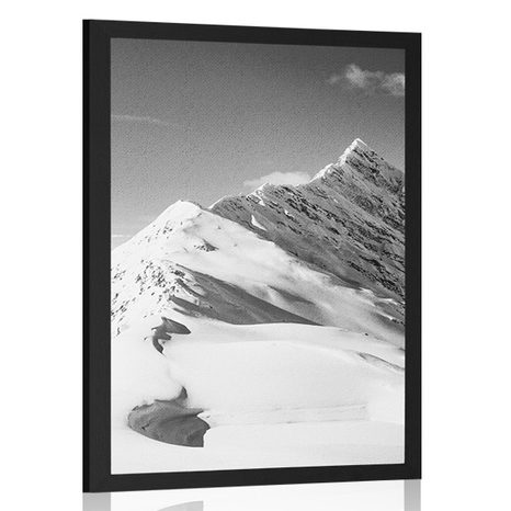 POSTER SNOWY MOUNTAINS IN BLACK AND WHITE - BLACK AND WHITE - POSTERS