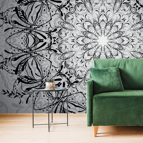 SELF ADHESIVE WALLPAPER ROSETTE IN BLACK AND WHITE - SELF-ADHESIVE WALLPAPERS - WALLPAPERS