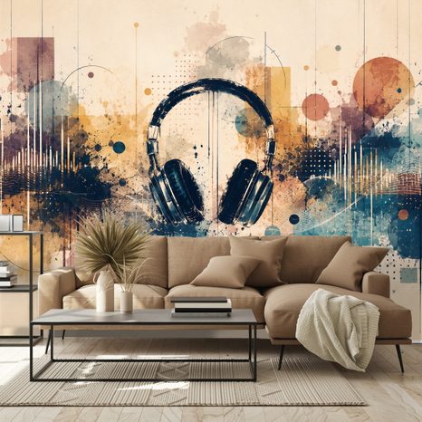 TAPETE MUSIKKOPFHÖRER IN ABSTRAKTION - MUSIK FOTOTAPETEN - TAPETEN