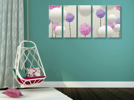 5-RÉSZES KÉP ÉRDEKES VIRÁGOK ABSZTRAKT ELEMEKKEL - ABSZTRAKT KÉPEK - KÉPEK