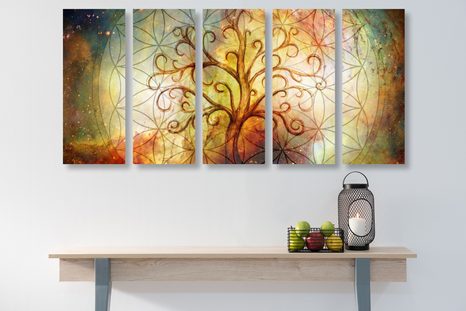 5-CZĘŚCIOWY OBRAZ DRZEWO Z KWIATEM ŻYCIA - OBRAZY DRZEWA ŻYCIA - OBRAZY