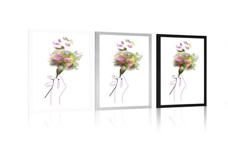 POSTER MIT PASSEPARTOUT WUNDERSCHÖNE GEMALTE BLUME - MOTIVE AUS UNSERER WERKSTATT - POSTER