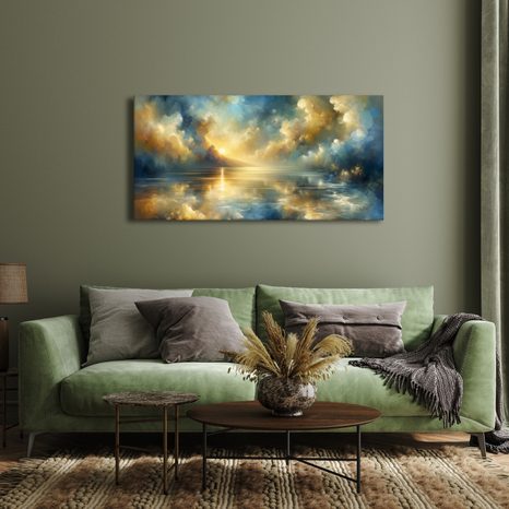 WANDBILD RUHIGER MORGEN AM SEE - BILDER VON SONNENAUFGANG UND SONNENUNTERGANG - BILDER