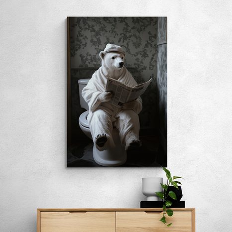 OBRAZ ĽADOVÝ MEDVEĎ S NOVINAMI NA ZÁCHODE - OBRAZY MEDVEDE - OBRAZY