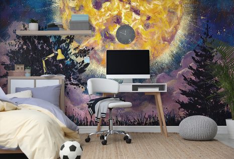 TAPETE LEUCHTENDER MOND AM NACHTHIMMEL - UNIVERSUM- UND STERNE-TAPETEN - TAPETEN