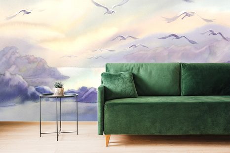 SELBSTKLEBENDE TAPETE FLIEGENDE VÖGEL ÜBER DER LANDSCHAFT - SELBSTKLEBENDE TAPETEN - TAPETEN