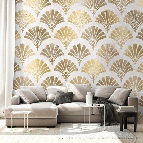 SAMOLJEPLJIVA TAPETA ZLATNE ART DECO ŠKOLJKE - TAPETE S UZORKOM - TAPETE
