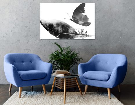 TABLOU PANĂ ȘI FLUTURE ALB-NEGRU - TABLOURI ALB-NEGRU - TABLOURI