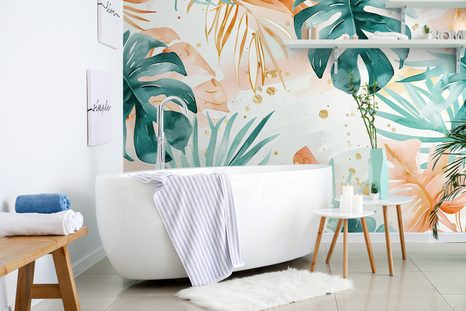 TAPETA TROPICKÉ ZELENO-ORANŽOVÉ LISTY - TAPETY LISTY - TAPETY