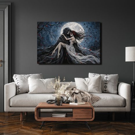 WANDBILD DUNKLE UMARMUNG IM MONDSCHEIN - HALLOWEEN- UND HORROR-BILDER - BILDER
