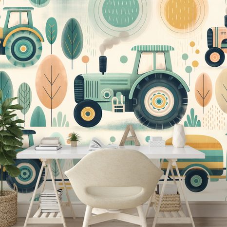 SAMOLJEPLJIVA TAPETA DJEČJI TRAKTORI U PASTELNIM BOJAMA - TAPETE - 🔥 TOTALNA RASPRODAJA