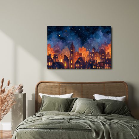 OBRAZ KOUZLO VÁNOČNÍ VESNICE - BAREVNÉ DOMY - OBRAZY