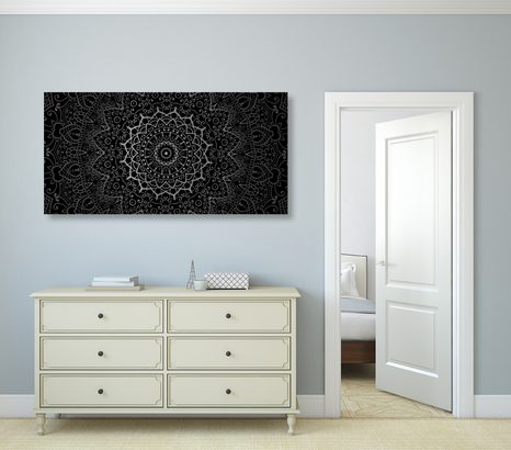 OBRAZ VINTAGE MANDALA W STYLU INDYJSKIM W WERSJI CZARNO-BIAŁEJ - OBRAZY CZARNO-BIAŁE - OBRAZY