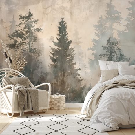 TAPET AUTOADEZIV CEAȚĂ DE PĂDURE ÎN TONURI PASTELATE - TAPET PĂDURE - TAPETURI