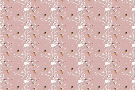 CARTA DA PARATI – UCCELLINI NELLA FORESTA FITTA CON SFONDO ROSA - CARTA DA PARATI ANIMALI - CARTA DA PARATI