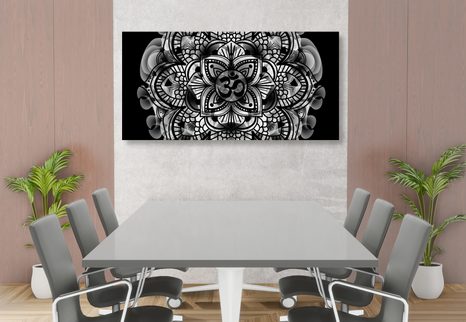 TABLOU MANDALA SĂNĂTĂȚII ÎN DESIGN ALB-NEGRU - TABLOURI ALB-NEGRU - TABLOURI