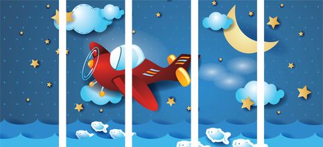 5-DÍLNÝ OBRAZ LET LETADLEM - DĚTSKÉ OBRAZY - OBRAZY