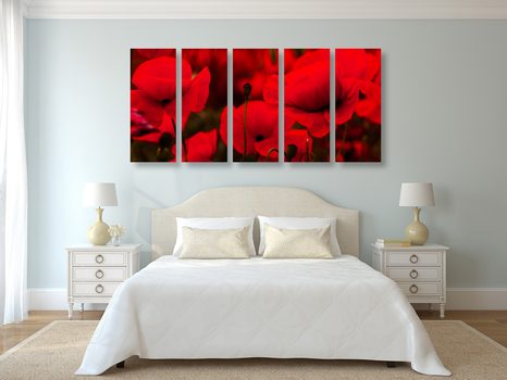 5-DÍLNÝ OBRAZ POLE DIVOKÝCH MÁKŮ - OBRAZY KVĚTŮ - OBRAZY