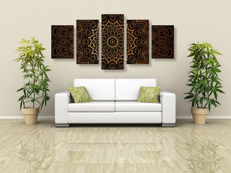 5-DIELNY OBRAZ VINTAGE MANDALA V INDICKOM ŠTÝLE - OBRAZY FENG SHUI - OBRAZY