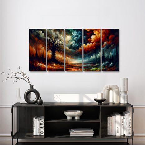 5-DÍLNÝ OBRAZ MYSTICKÝ STROM ŽIVOTA - OBRAZY STROMY ŽIVOTA - OBRAZY