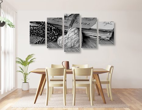 TABLOU 5-PIESE FRUNZE NOSTALGICE ÎN DESIGN ALB-NEGRU - TABLOURI ALB-NEGRU - TABLOURI