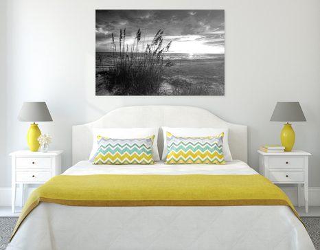 TABLOU APUS DE SOARE PE PLAJĂ ALB-NEGRU - TABLOURI ALB-NEGRU - TABLOURI