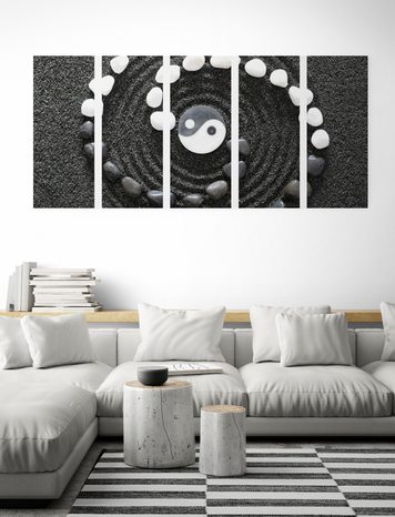 5-TEILIGES WANDBILD HARMONISCHES SYMBOL YIN UND YANG - SCHWARZ-WEISSE BILDER - BILDER