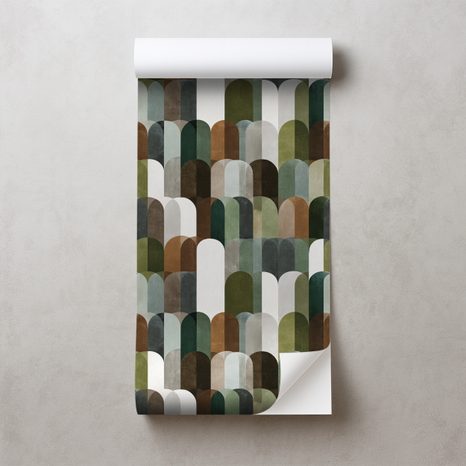 SAMOLEPÍCÍ FOTOTAPETA ZELENOHNĚDÉ OBLOUKOVÉ VZORY - VZOROVANÉ TAPETY - TAPETY