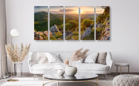 5-TEILIGES WANDBILD IN SONNENLICHT GETAUCHTE NATUR - BILDER VON NATUR UND LANDSCHAFT - BILDER