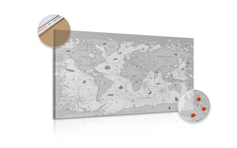 OBRAZ NA KORKU MAPA V ČERNOBÍLÉM PROVEDENÍ - OBRAZY NA KORKU - OBRAZY