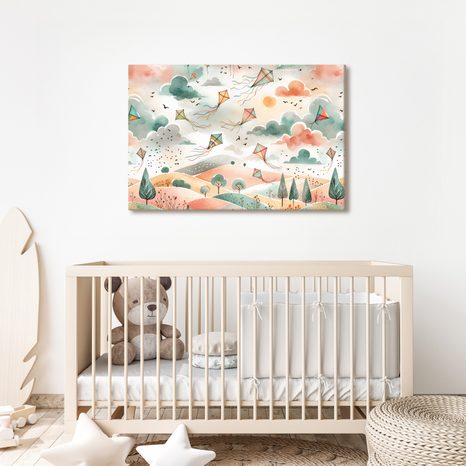 TABLOU ZMEIE ZBURĂTOARE DEASUPRA UNUI PEISAJ COLORAT - TABLOURI PENTRU COPII - TABLOURI