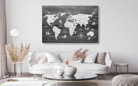 OBRAZ NA KORKU ČERNOBÍLÁ MAPA NA DŘEVĚ - OBRAZY NA KORKU - OBRAZY