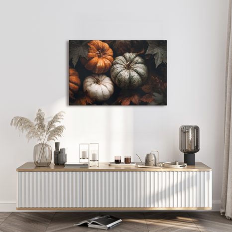 CANVAS SCHILDERIJ HERFSTKLEURIGE POMPOENEN - STILLEVEN SCHILDERIJEN - SCHILDERIJEN