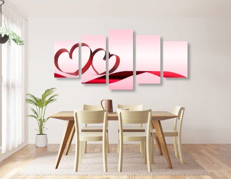 5-TEILIGES WANDBILD HERZ MIT EINER SCHLEIFE - BILDER MIT LIEBESMOTIVEN - BILDER