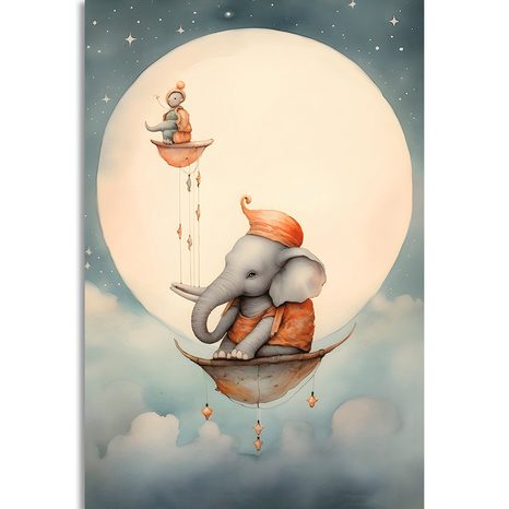 STAMPA SU TELA – ELEFANTE SOGNANTE TRA LE NUVOLE - ANIMALI DA SOGNO - STAMPE E QUADRI