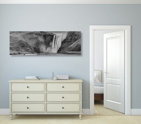 SLIKA ZNAMENITI SLAP NA ISLANDIJI V ČRNOBELI IZVEDBI - SLIKE SLAPOVI - SLIKE