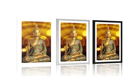 PLAKAT Z PASSE-PARTOUT POSĄG BUDDY Z ABSTRAKCYJNYM TŁEM - FENG SHUI - PLAKATY