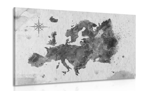 CANVAS PRINT RETRO MAP OF EUROPE IN BLACK AND WHITE - PICTURES OF MAPS - PICTURES