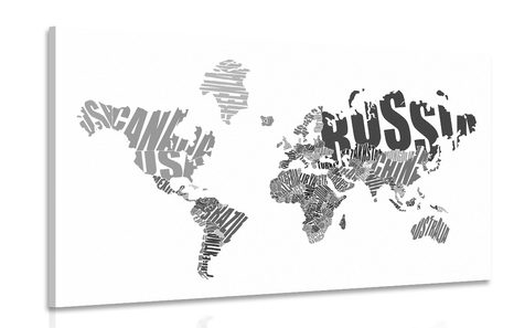 PICTURE WORLD MAP MADE OF INSCRIPTIONS IN BLACK & WHITE