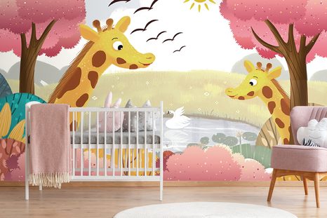 SAMOLEPÍCÍ TAPETA ŽIRAFY U JEZÍRKA - SAMOLEPÍCÍ TAPETY - TAPETY