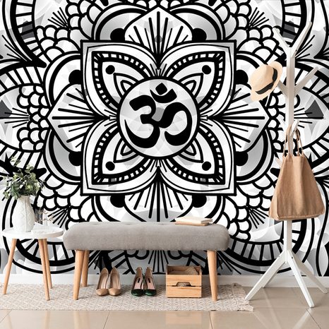 TAPETA MANDALA ZDRAVJA V ČRNOBELI VARIANTI - TAPETE FENG SHUI - TAPETE