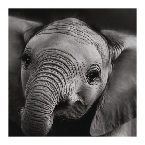 WANDBILD SCHWARZ-WEISSES PORTRÄT EINES ELEFANTEN - BILDER VON ELEFANTEN - BILDER