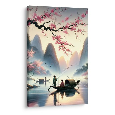 OBRAZ RYBÁŘI POD HORAMI - OBRAZY JEZERA - OBRAZY