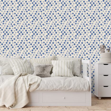 TAPETA MODRÉ PUNTÍKY NA BÉŽOVÉM POZADÍ - DĚTSKÉ TAPETY - TAPETY