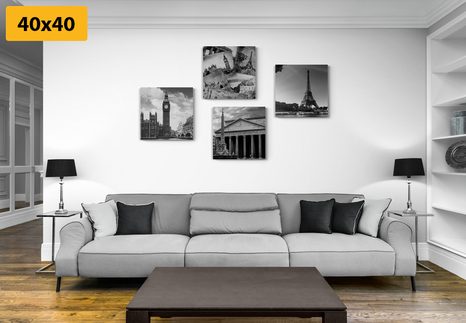 SET OBRAZŮ HISTORICKÉ PAMÁTKY V ČERNOBÍLÉM PROVEDENÍ - SESTAVY OBRAZŮ - OBRAZY