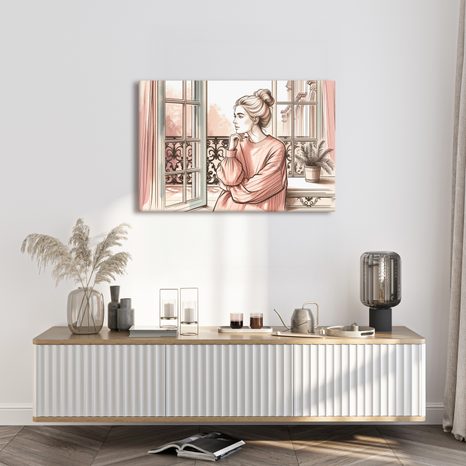 WANDBILD ROMANTISCHER AUSBLICK AUS DEM FENSTER - WANDBILDER FRAUEN - BILDER