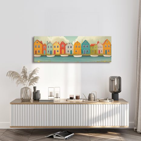 OBRAZ KVĚTINOVÁ KRAJINA S DOMKY - BAREVNÉ DOMY - PICTURES