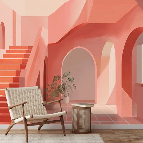 SELBSTKLEBENDE TAPETE ABSTRAKTE ROSA ARCHITEKTUR - STREET-ART-TAPETEN - TAPETEN
